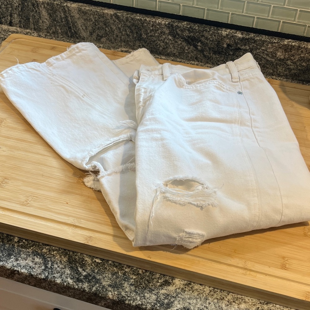 Frame Denim White Distressed Cropped Jeans